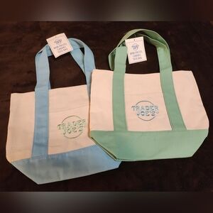 2 Trader Joe's Mini Pastel Tote Bags, Mint Green & Sky Blue